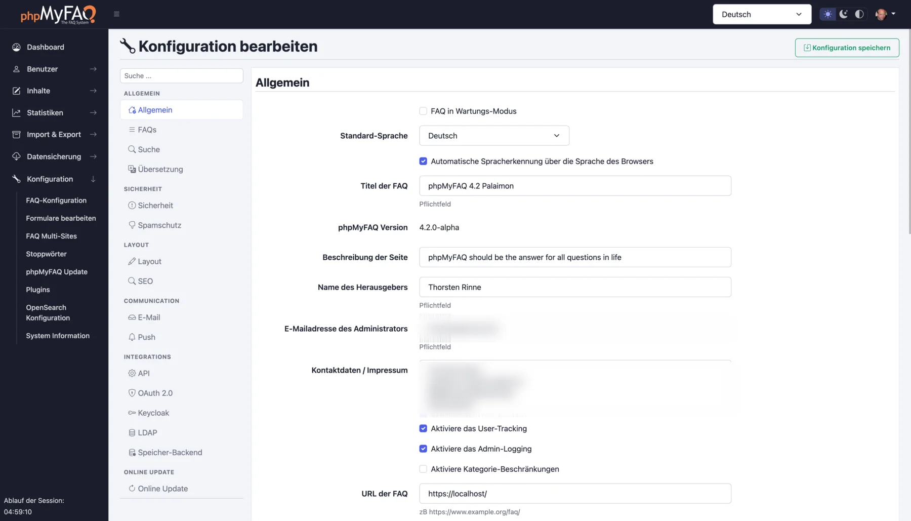 phpMyFAQ configuration backend