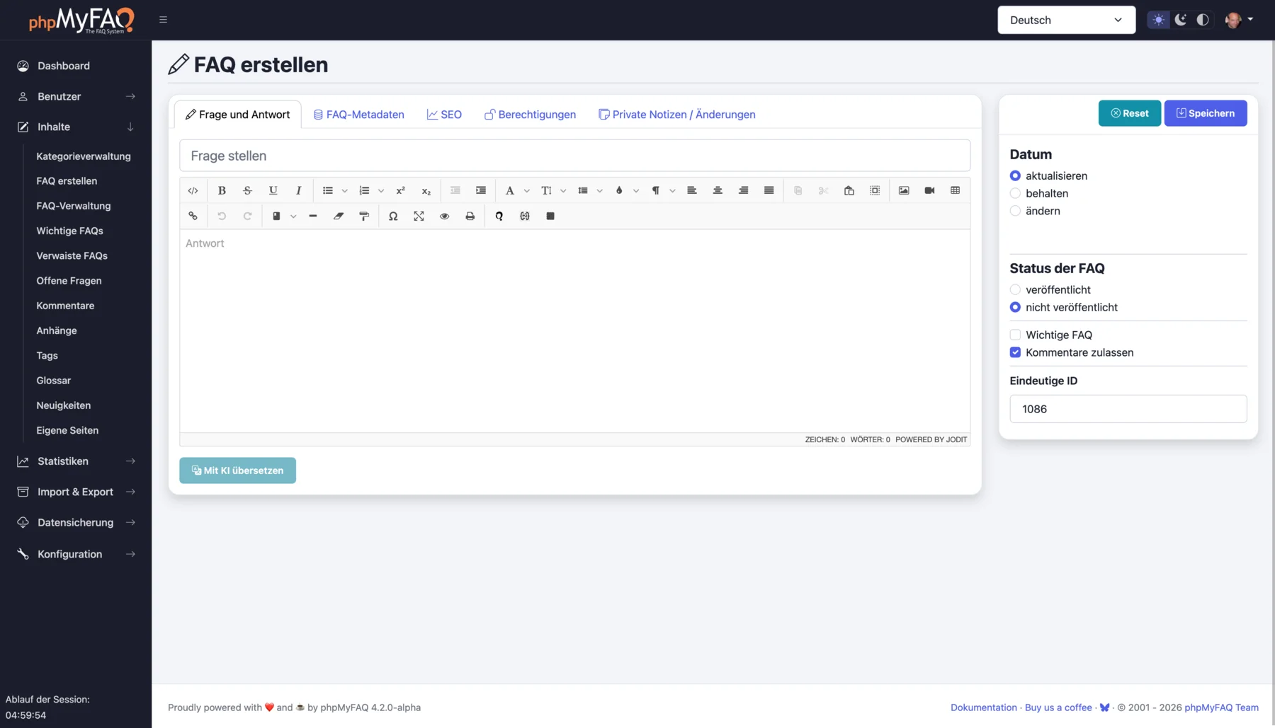 phpMyFAQ FAQ editor with WYSIWYG editing
