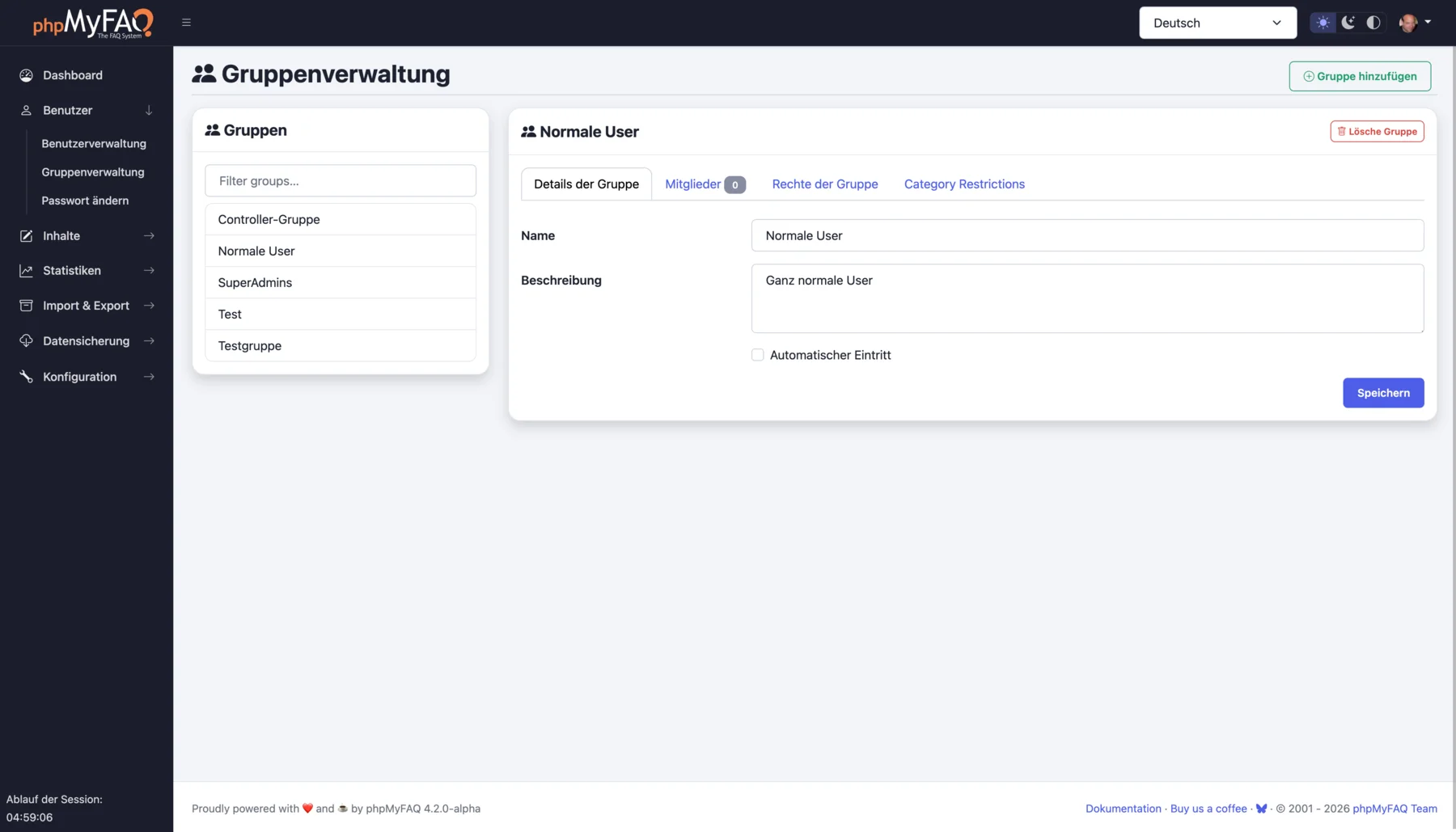 phpMyFAQ group management