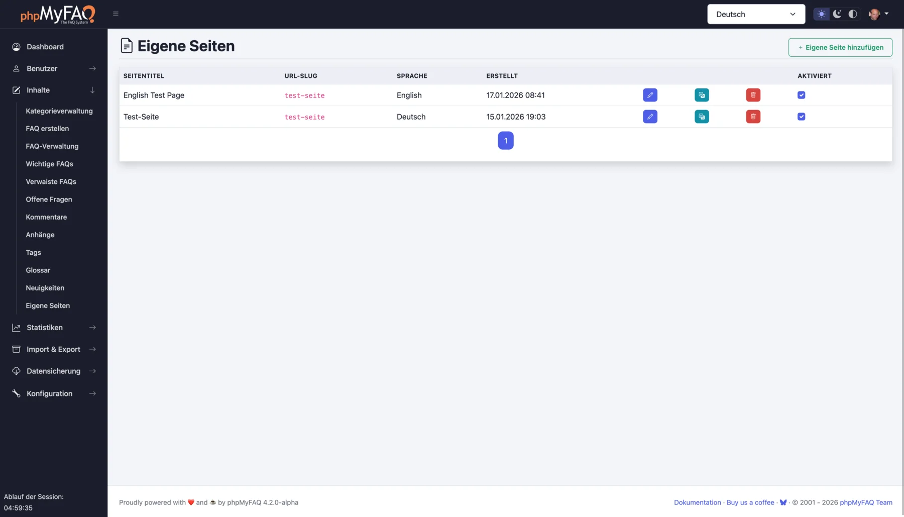 phpMyFAQ custom pages management